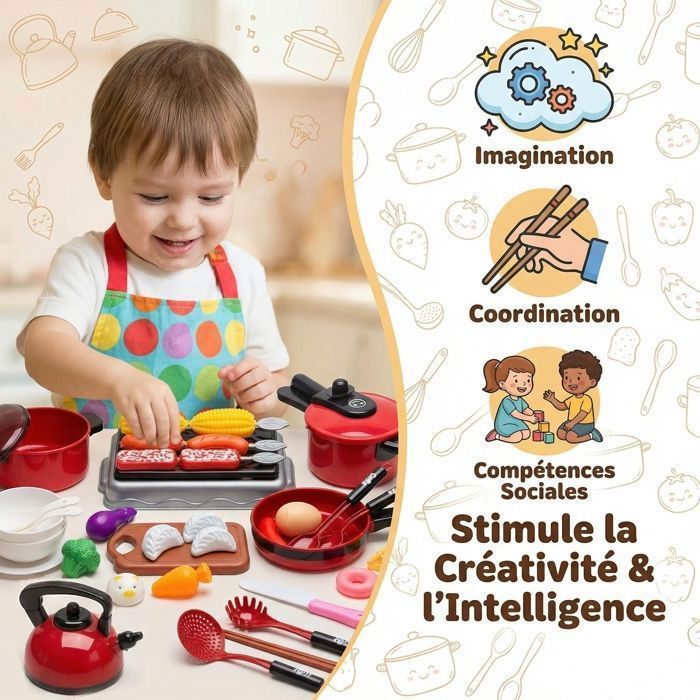 Ustensiles de Cuisine Enfant,Ensemble de cuisson,Jouet Cuisine Dinette Fruit Plastique Enfant,Accessoire Cuisine, Dinette-ECTEATOY