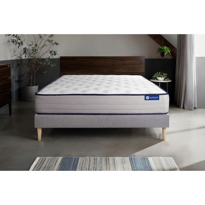 Mattress and bed base set 90x200 cm - Grey bed base (assembly required) - Actimemo Form