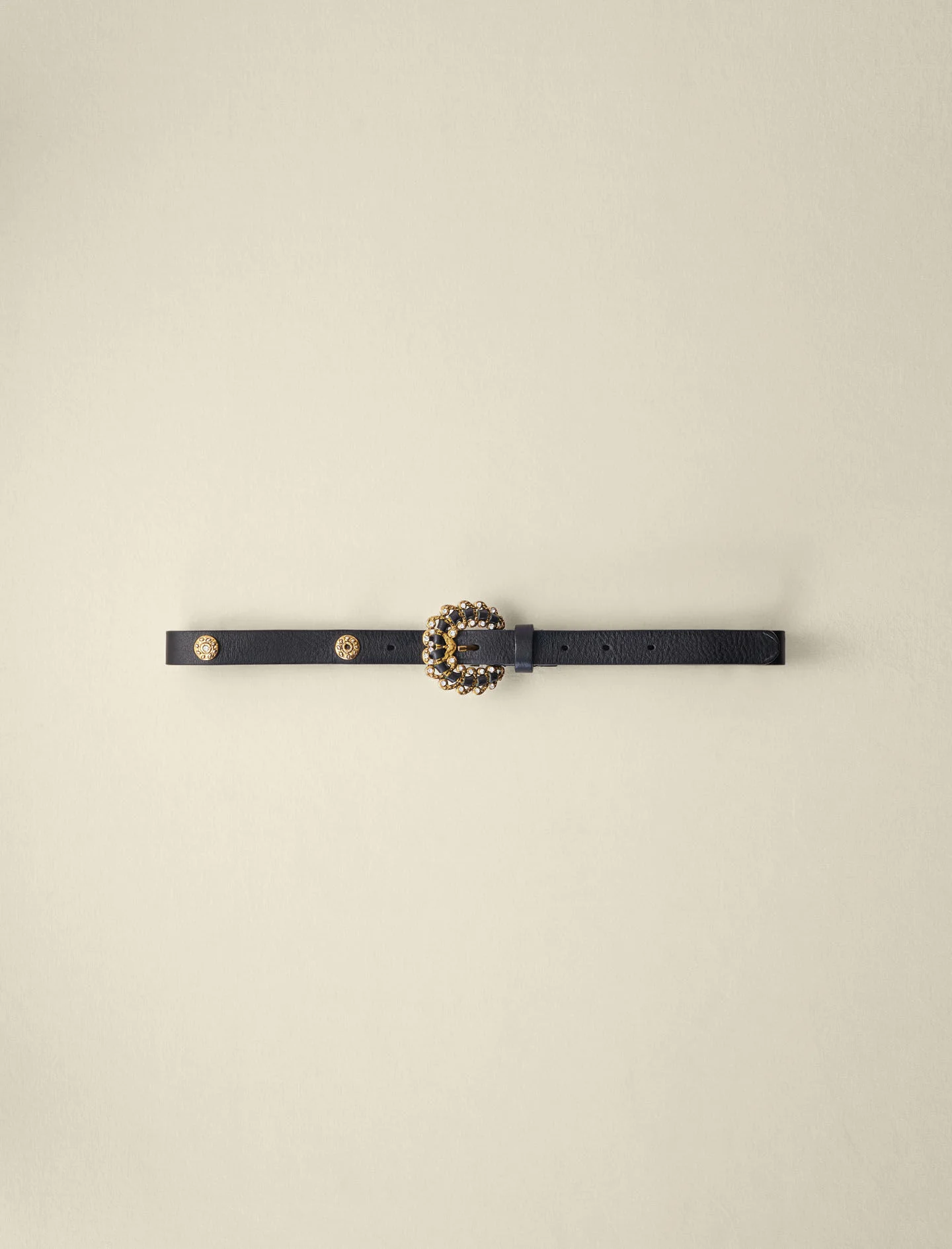 Leren riem met strass-steentjes - Zwart