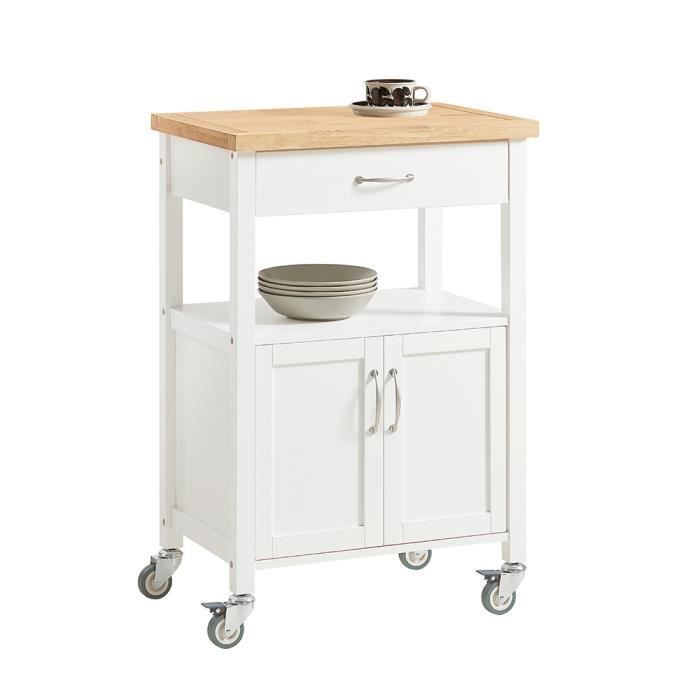 SoBuy Rollwagen für die Küche mit 1 Schublade und 2 Türen, mobiler Aufbewahrungswagen 60x90x44cm, FKW22-WN