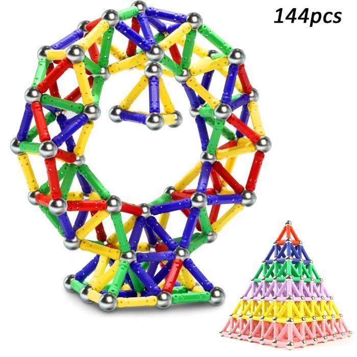 Construction Magnetique Enfant - BLEOSAN - 144 pcs - STEM Jouet - Jeux Educatif de Construction