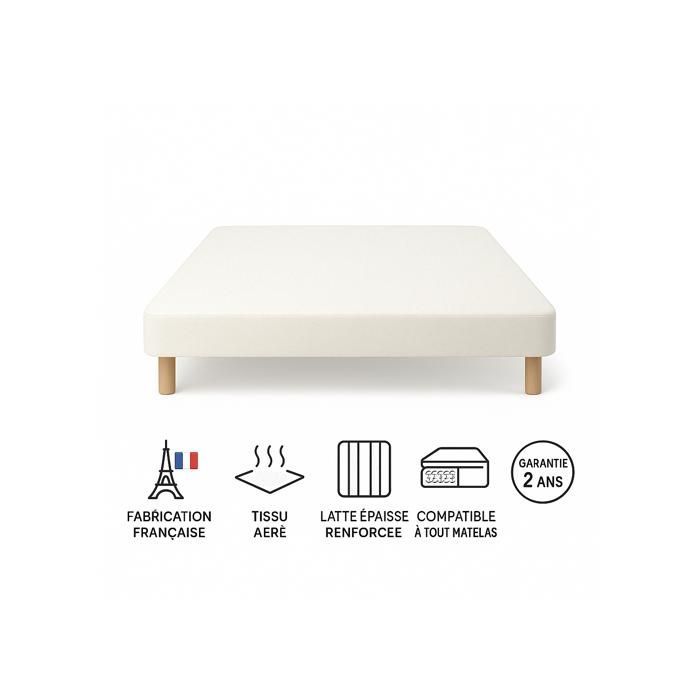 SOMMIER TAPISSIER BLANC 120x190 cm | FABRICATION FRANÇAISE ARTISANALE | PIEDS OFFERTS | HAUTEUR avec PIEDS 27 cm - som120x190LG