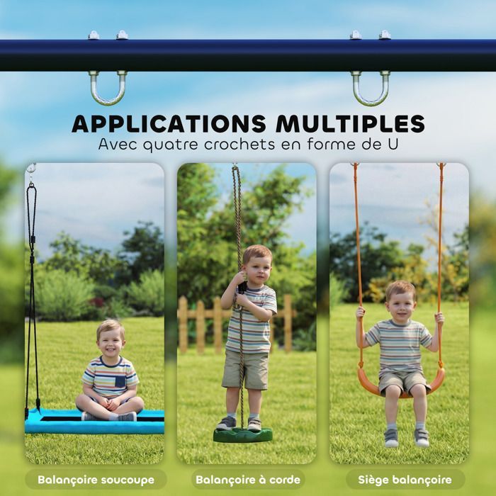 Children's swing set - AIYAPLAY - 150 kg load capacity - for nest seat and ladder - sturdy steel - 260x160x178cm - blue