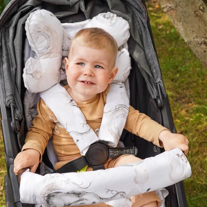 Pram seat insert cover - child stroller cover set with harness protector 75 x 35 cm elephant