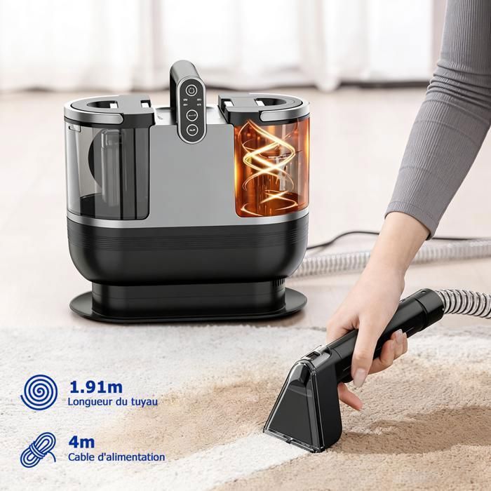 Nettoyeur Vapeur Détacheur 1200W - Réservoir 1,6L/0,95L-Tuyau 1,9M /Cordon 4M-Nettoyeur Canapé Tissu Avec 9 Accessoires,Noir Gris