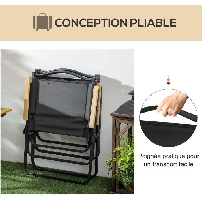 Outsunny - Chaise de camping - Tissu Oxford - 54x59x78cm - Noir