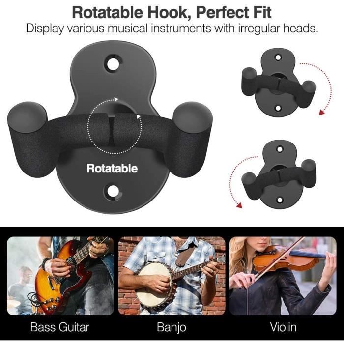 Soporte de pared para guitarra - Negro - 3 piezas - Acero al carbono - Antideslizante - Multifuncional