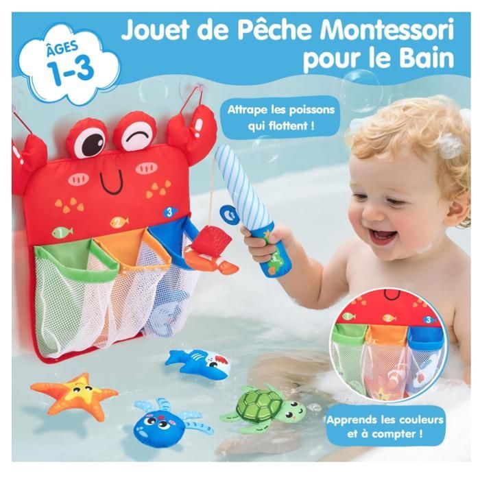 Juguete de baño para bebés de 1 año, juguetes de pesca magnéticos con bolsa de almacenamiento para clasificar colores, juguete de baño antimoho.