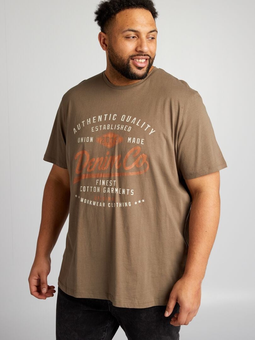 T-shirt met bikerprint - BRUIN