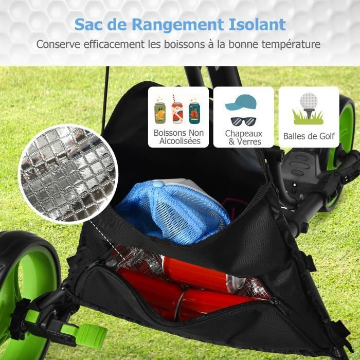 Carrito de golf plegable de 4 ruedas COSTWAY con correa elástica, soporte ajustable para paraguas y portavasos, bolsa con revestimiento de aluminio, color verde.