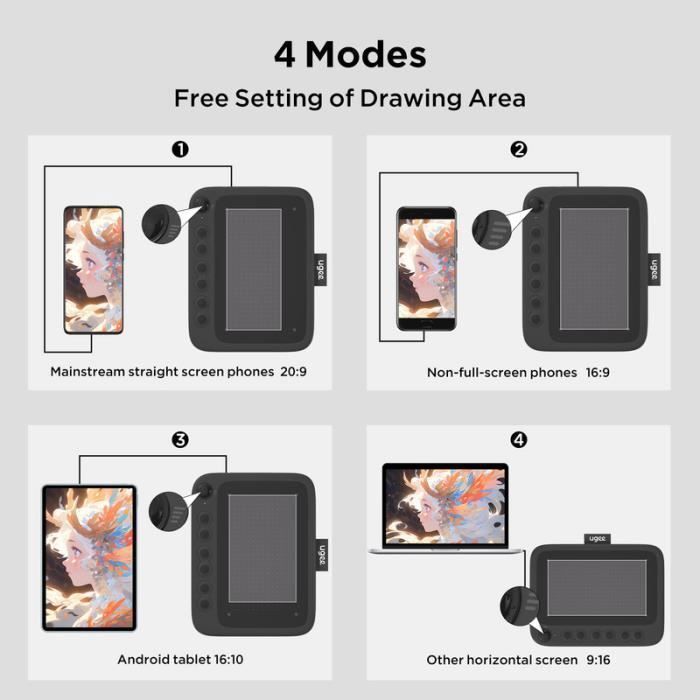 Mesa digitalizadora UGEE Q6 de 6 polegadas para desenho, conectada ao celular com 6 teclas de atalho para Windows, Mac e Android, preta.