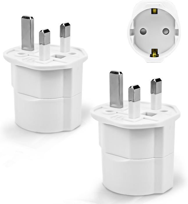 UK Plug Adapter, Travel Adapter France to UK, Ireland, Scotland, Dubai, Malta, Type G Adapter, 2-Pack