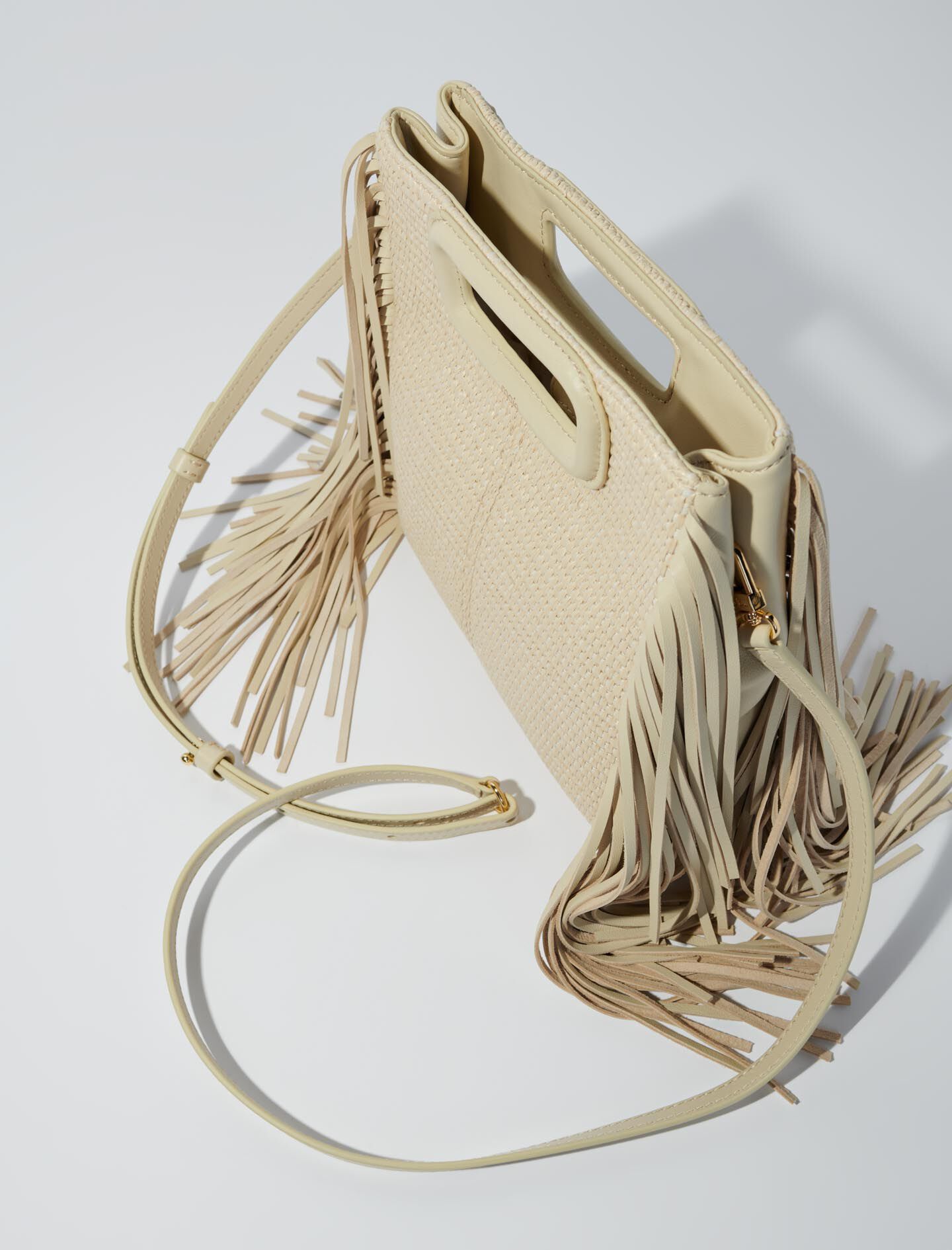 Middelgrote tas van stof en raffia - Beige