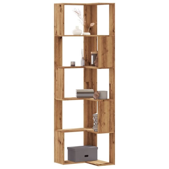 Libreria angolare vidaXL, 5 ripiani, in legno composito di rovere lavorato a mano, libreria angolare, vetrina angolare, 852590