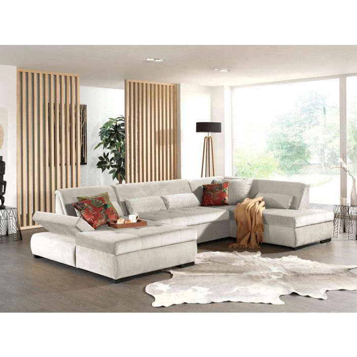 Vermont - Sofá panorámico de esquina derecha - 7 plazas - XXL - en terciopelo - Beige