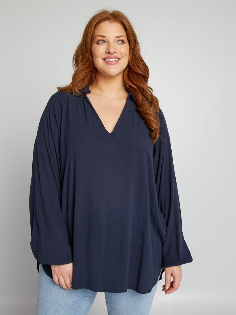 Zachte, bedrukte blouse met pofmouwen - blauw