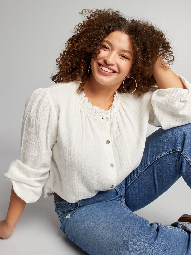 Blusa de gaze de algodão - BRANCA