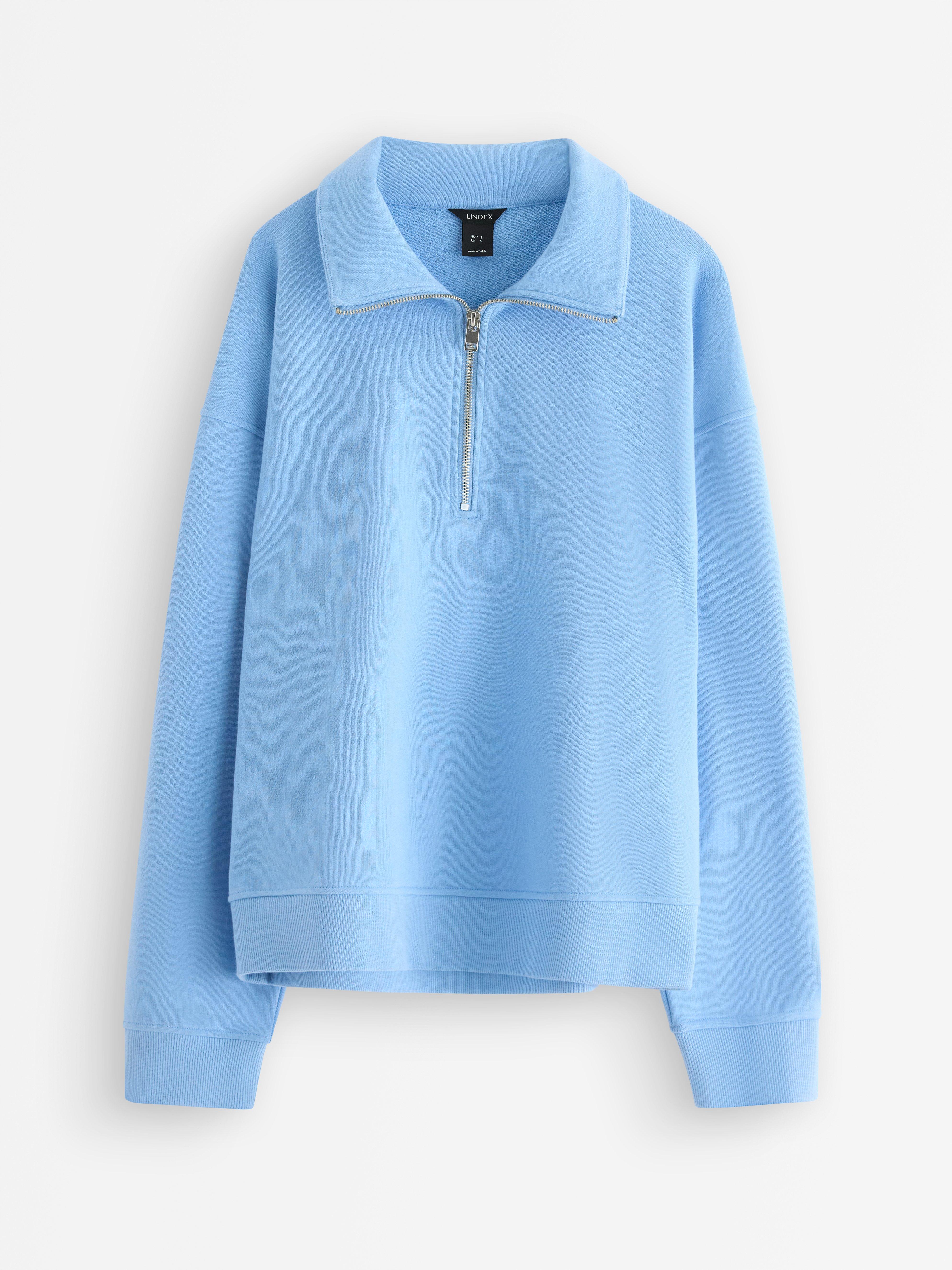 Moletom com meio zíper azul claro acinzentado