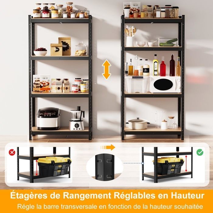 Mueble de almacenamiento multiusos COSTWAY, 4 estantes ajustables, capacidad de carga de 130 kg por nivel, para garaje, taller, cocina, almacén, color negro.