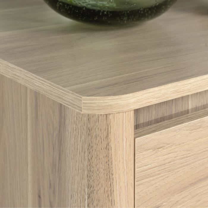 Buffet bas - Panneaux de particules - Décor chêne dakota - 4 portes + 1 tiroir - Betty - L 185 x P 46 x H 85,5 cm