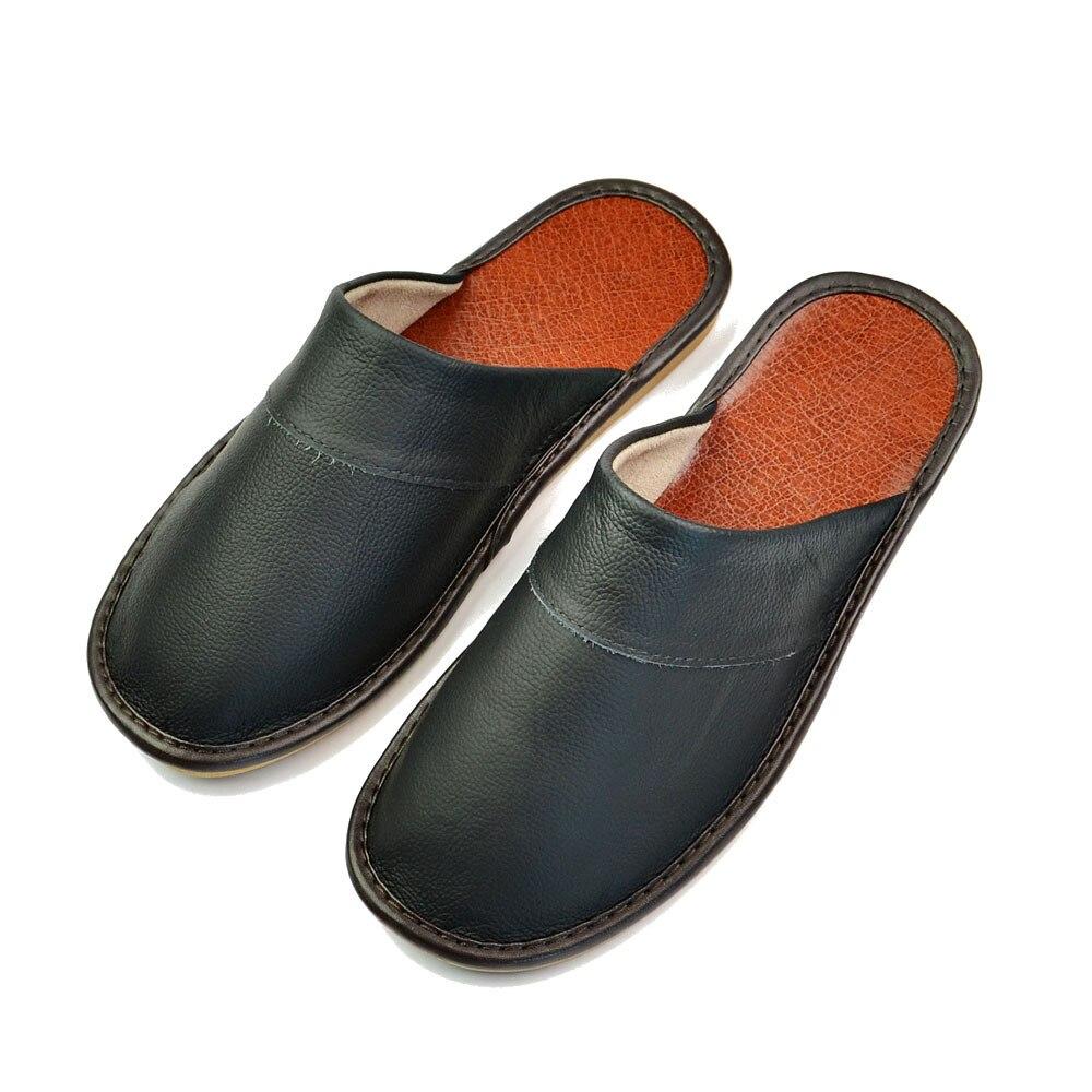 Men Home Slippers Luxury New Spring Summer Women Cow Leather Indoor Slides Flip Flops Flat House Shoes