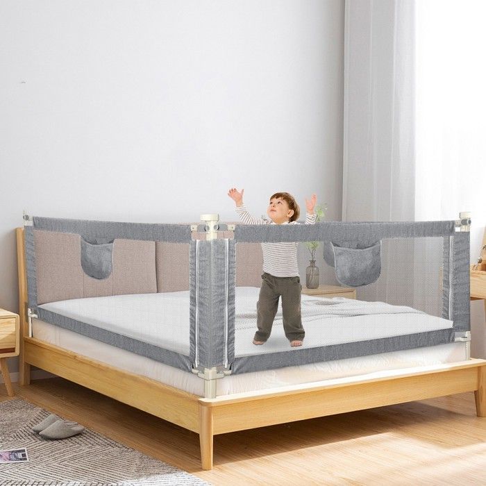 Barandilla para cuna - MIPAN - Barrera de seguridad para cama infantil - Barrera de protección para cama infantil - Altura ajustable - 145 cm - Gris