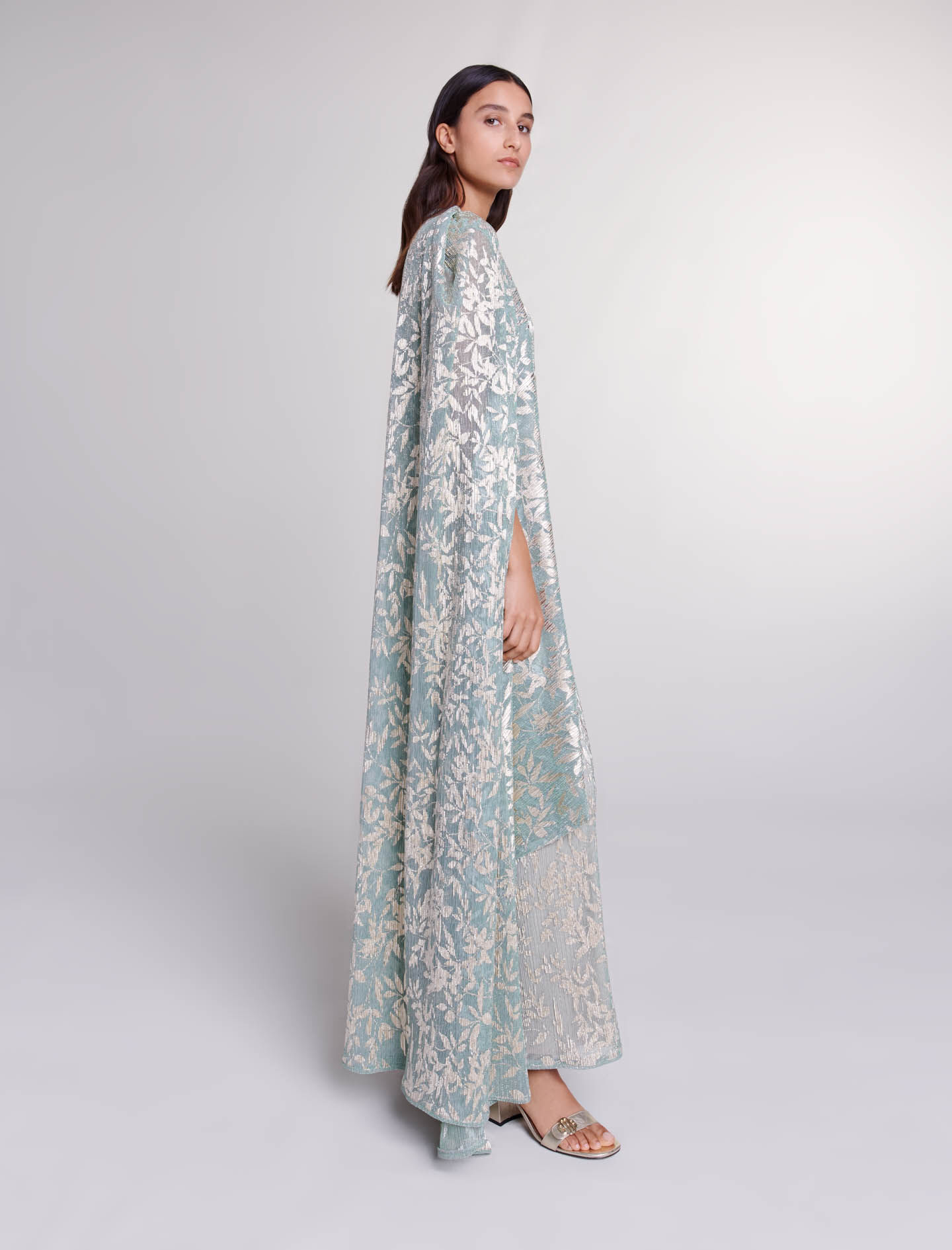 Rochie lungă cu pelerină - Vert Clair/ Doré