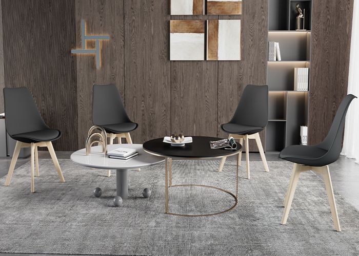 DEWINNER Chaises de Salle à Manger Catherina , Chaise de Bureau rétro, Assise rembourrée en hêtre Massif (Noir, Lot de 4)