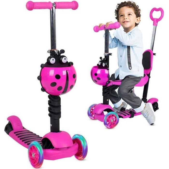 Yoleo 5-in-1 kinderstep - LED-wielen - Verstelbare zitting - Roze