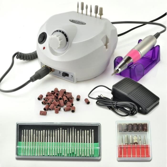 Blanc Kit Ponceuse à Ongles Polissoir Rond Appareil Electrique  Nail Drill 30 000 RPM Professional Prise UE pour Ongle Pied Manuc...