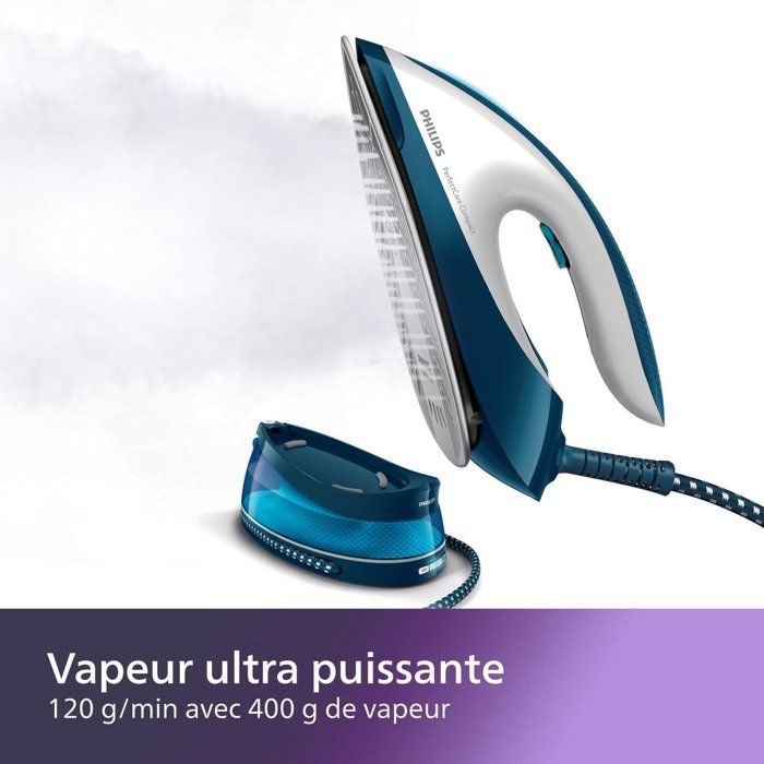 Ferro da stiro con generatore di vapore - PHILIPS - GC7840/20 - PerfectCare Compact - 6,5 bar - 1,5 l - Blu/Bianco
