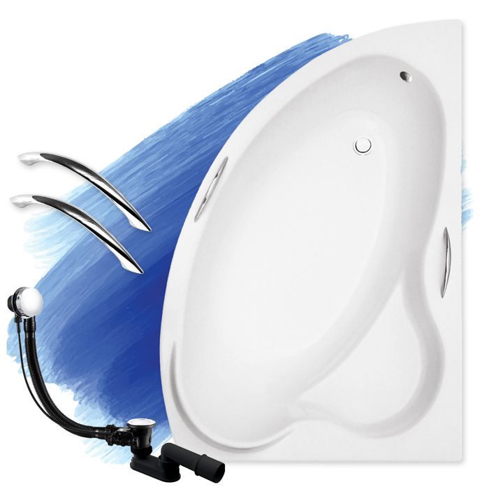 Baignoire Bain d'angle 140x90 Droite + poignée, Siphon de bain et pieds 4en1 ADA