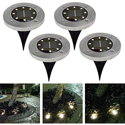 Set van 4 stuks 8 LED-tuinlampen op zonne-energie, waterdichte solar spotlights, voor landschapsverlichting, warm licht