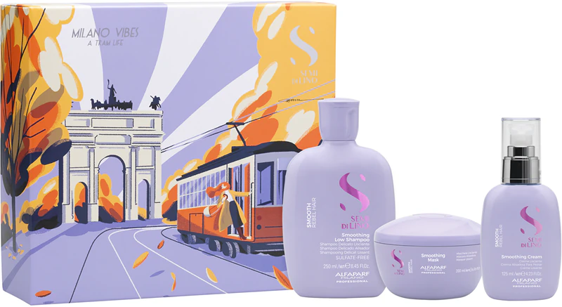 Kit de Natal Alfaparf Milano Semi di Lino Smooth para cabelos rebeldes e com frizz.