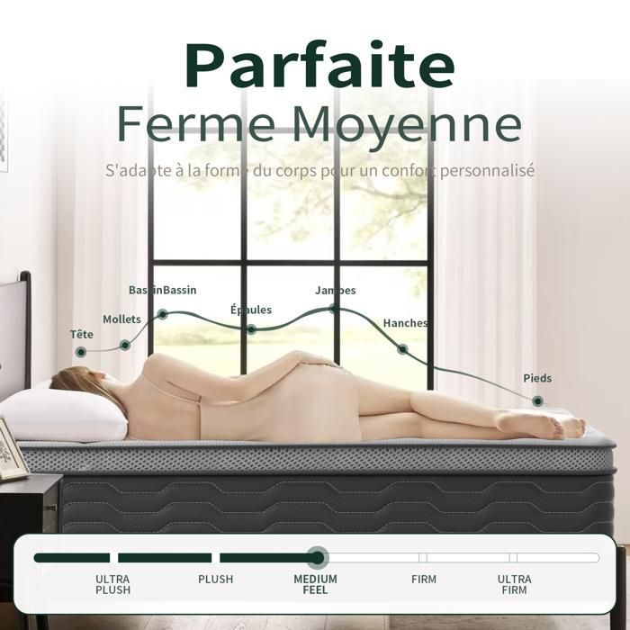 Mattress and bed base set 160x200, DEWINNER Upholstered bed base 160x200 and Pocket spring mattress 160x200x25, 6 legs
