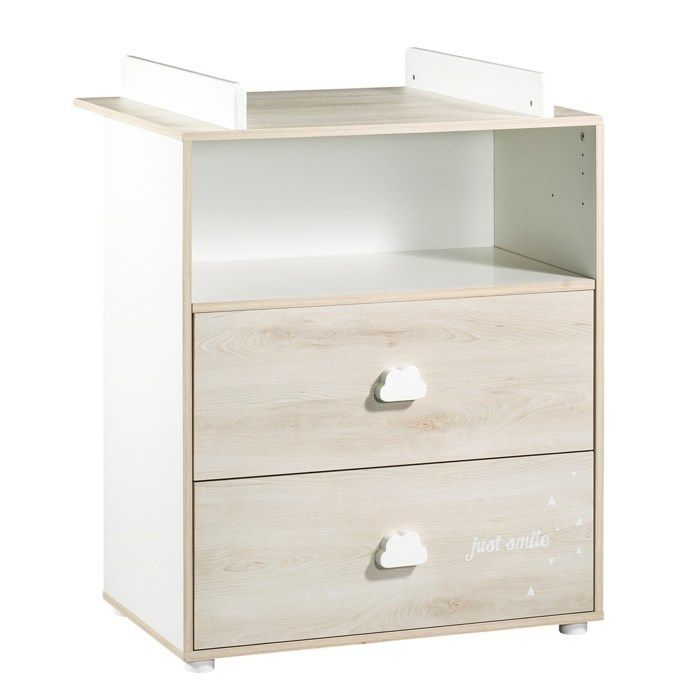 Cambiador Babyprice Smile - Haya - 2 cajones - 1 estante - Fabricado en madera