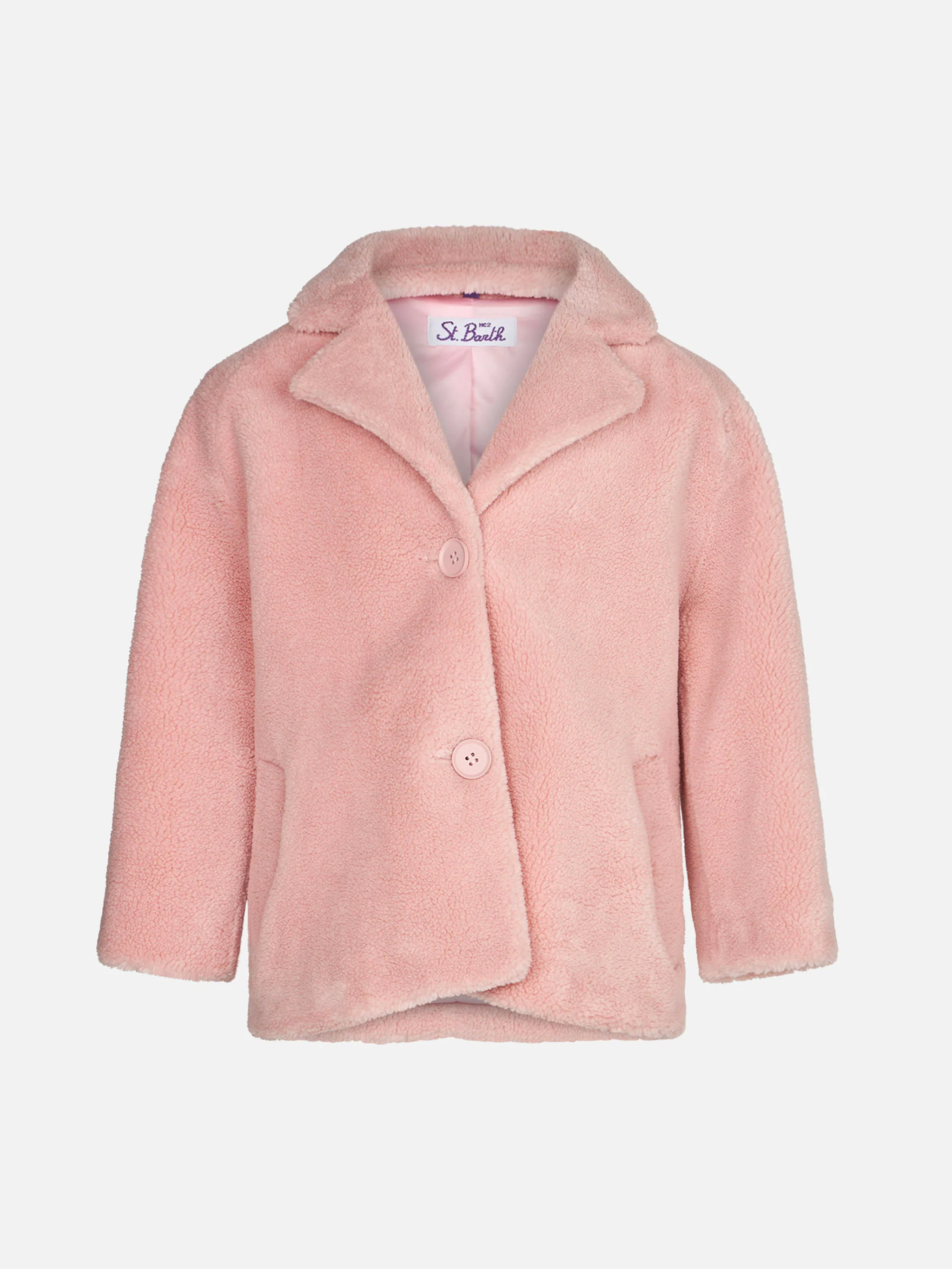 manteau bébé en tissu teddy rose