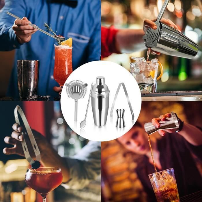 Shaker Cocktail,750ml Shaker Cocktail kit Professionnel,Kit Barman avec Accessoires,pour mélanger boissons,home,bar,party,5pcs