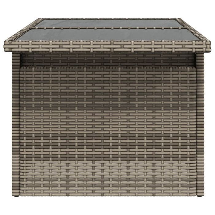 vidaXL Tuintafel met grijs glazen blad, 100x55x73cm, vlechtwerk van kunsthars, buitentafel, eettafel 366121