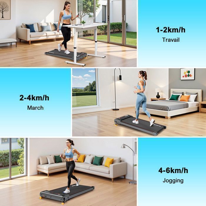 Tapis de Marche/Course - RAOO - MIN - Moteur 2.5HP- vitesse 1-6KM/H- Inclinaison 8 % - Avec télécommande-Compact et Silencieux