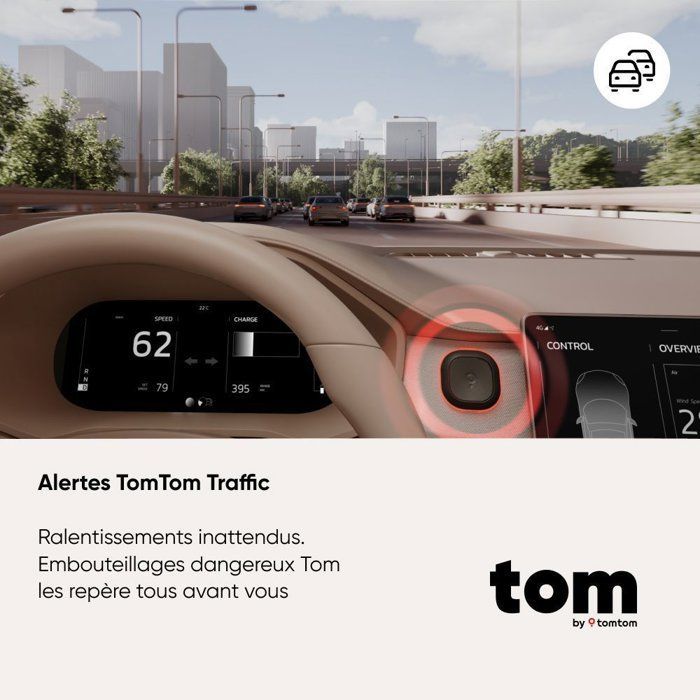Tom de TomTom, asistente inteligente de alertas de tráfico.