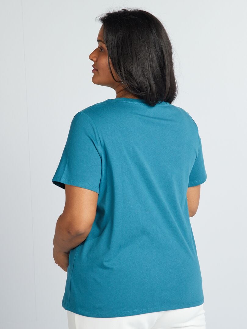 V-hals jersey T-shirt - Eendenblauw