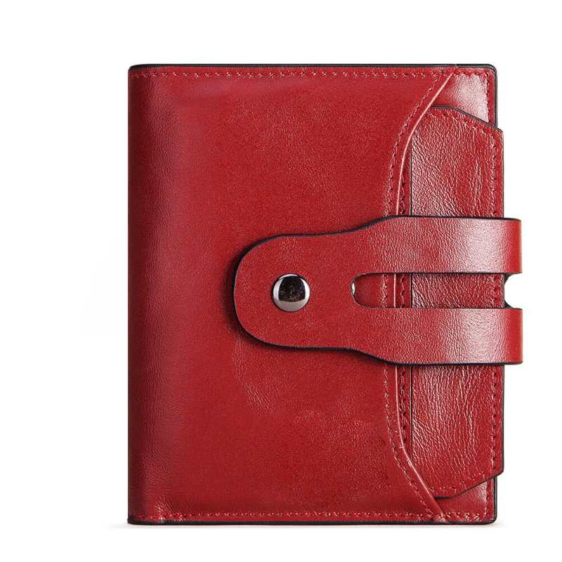 Portafoglio da donna in pelle di vacchetta con chiusura a scatto, piccolo e sottile, portamonete, porta carte di credito, marchi di lusso, portafoglio di design rosso