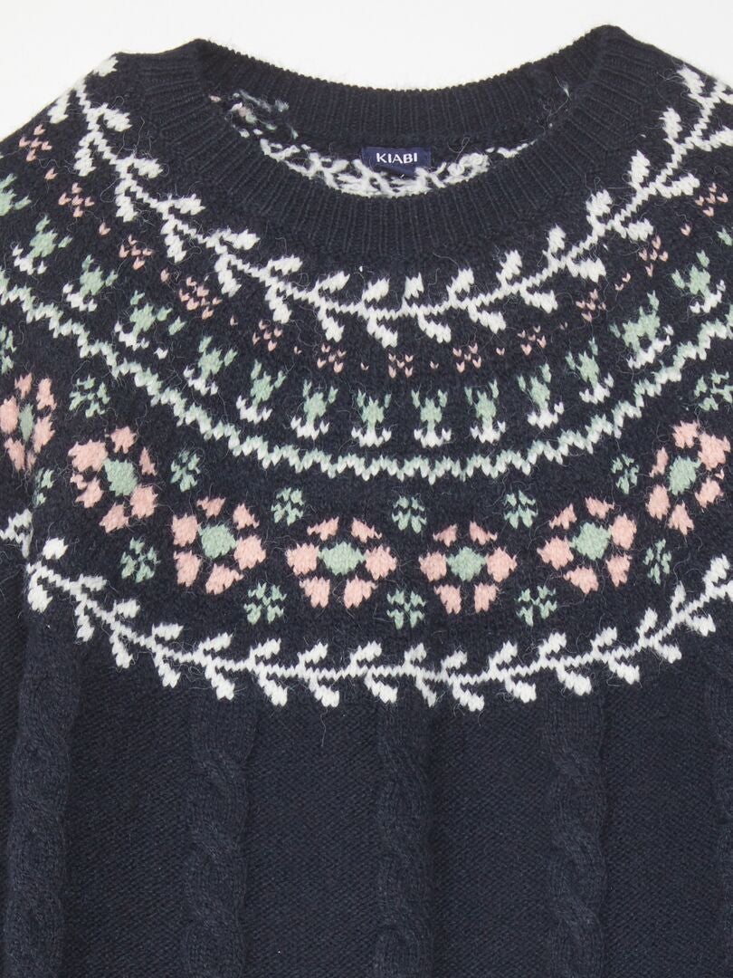 Jurk van gebreide jacquardprint - BLAUW