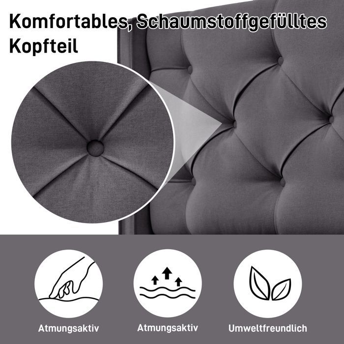 Cama doble hidráulica LINKHOO, tapizada, 160x200cm, estructura moderna con espacio de almacenamiento, algodón, gris.