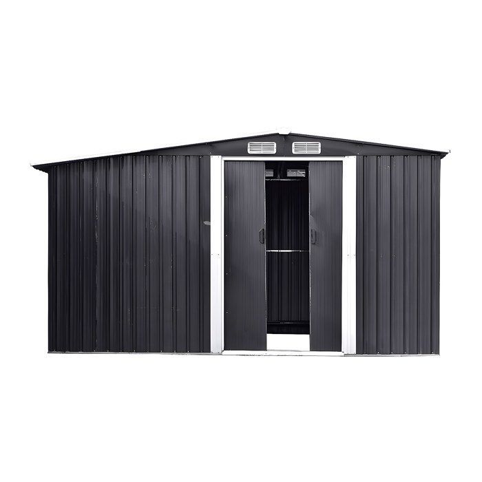 Caseta de jardín metálica con espacio para almacenar leña, de acero galvanizado gris, 10,29 m² - LERY