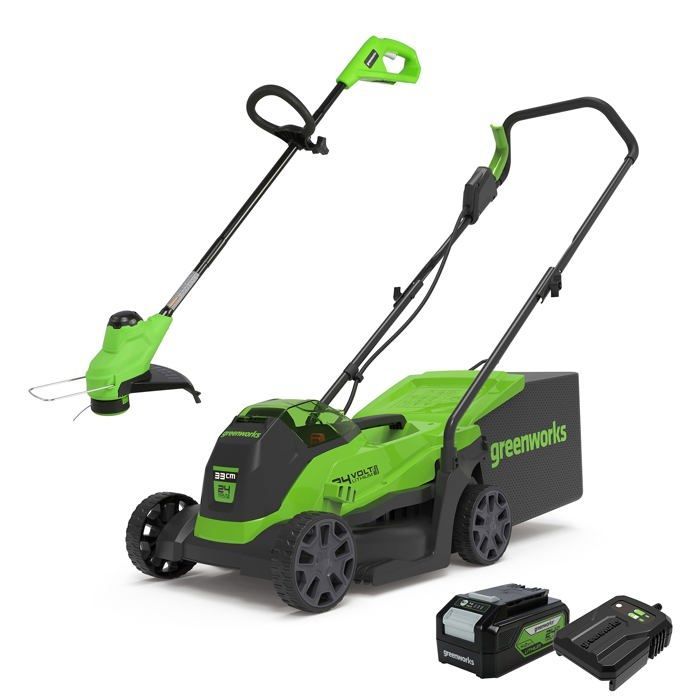 Lawnmower + Trimmer - GREENWORKS - 1305007 - 33 cm - 4Ah Battery - 47 min Run Time