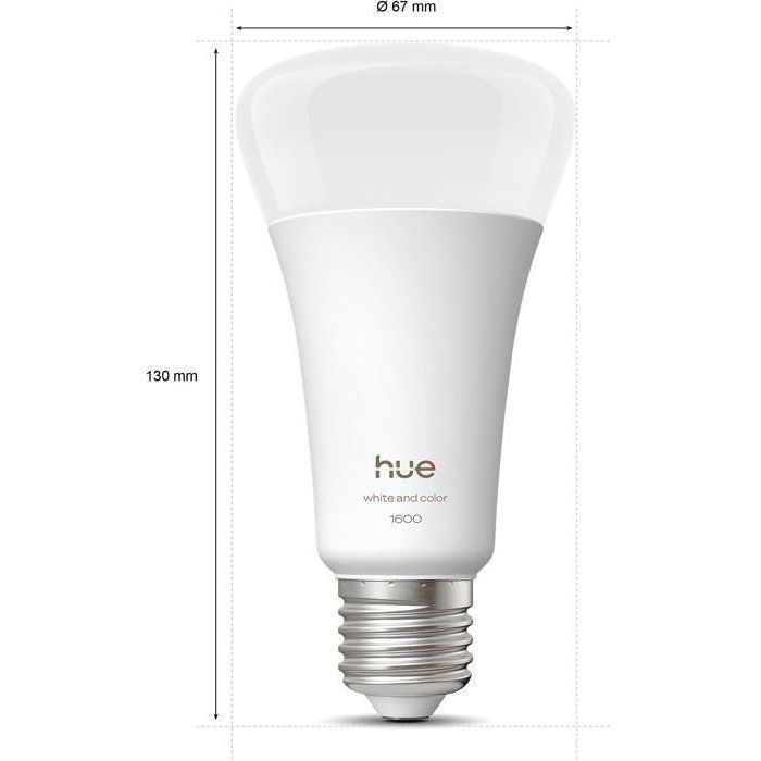Bombilla LED conectada A67 - PHILIPS HUE - Luz blanca cálida - Base E27 - 11,8 W - 1000-2000 K - 1600 lúmenes