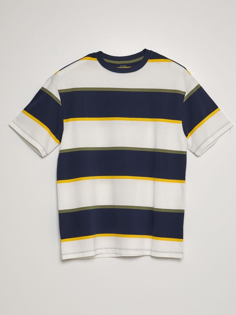 Gestreept katoenen piqué T-shirt - WIT