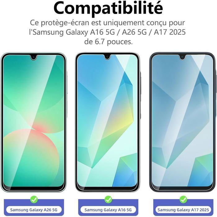 TECHTA Lot de 3, Verre Trempé pour Samsung Galaxy A17 2025, Film en Protection écran efficace contre les Rayures - HD Transparent